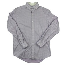 Robert Graham Mens 15.5 39 Purple White Geometric Dot Button Down Shirt Cotton