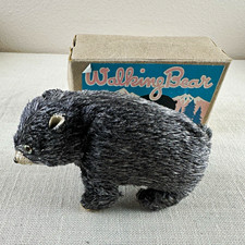 Vintage Walking Bear Wind-Up Toy Original Box and Key Occupied Japan, 1940s