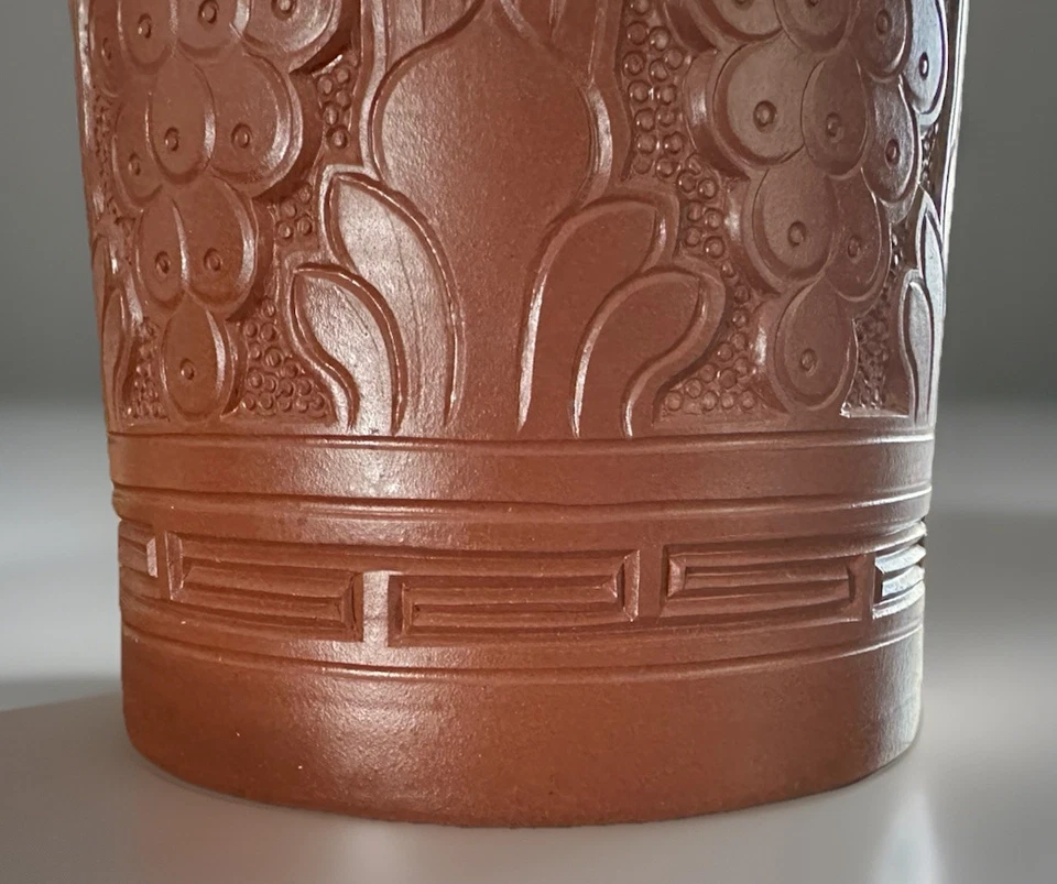 Soporte de cepillo de cerámica chino Yixing Zisha - Motivo de loto y vid - Marca de sello Foto 3 de 4