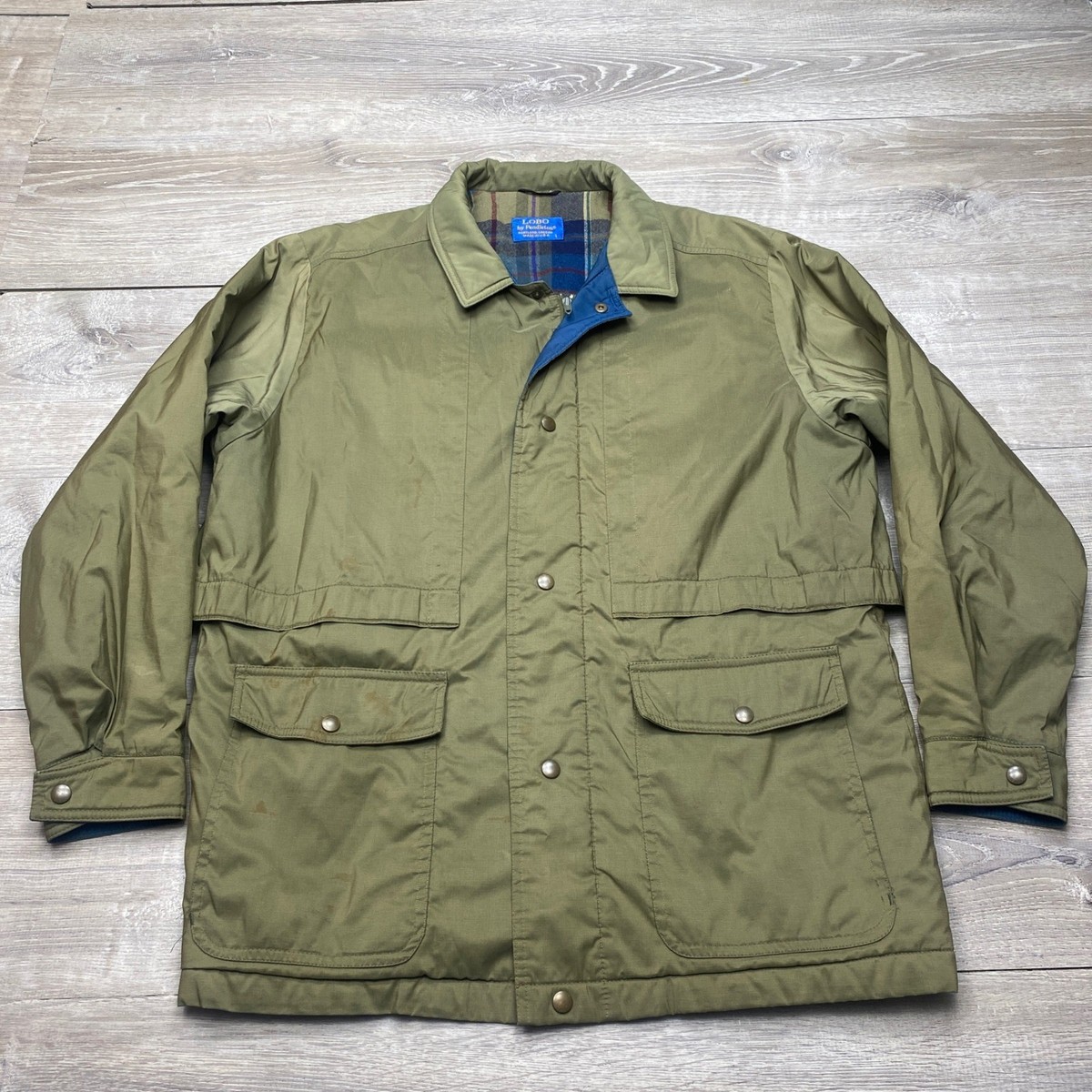 Pendleton Jacket Lobo Mens L Olive Green Vintage Thinsulate Plaid