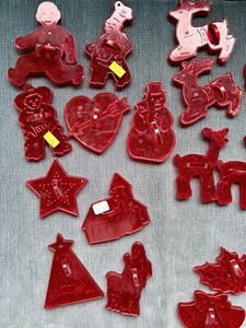 Vintage HRM Red Plastic Mostly Christmas Plus Other Cookie Cutters 28 total.