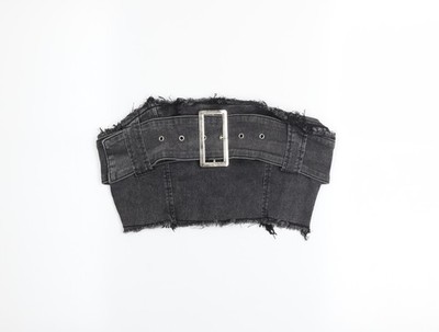 Missguided Damen-Bustier-Top schwarz Cropped Denim UK 10