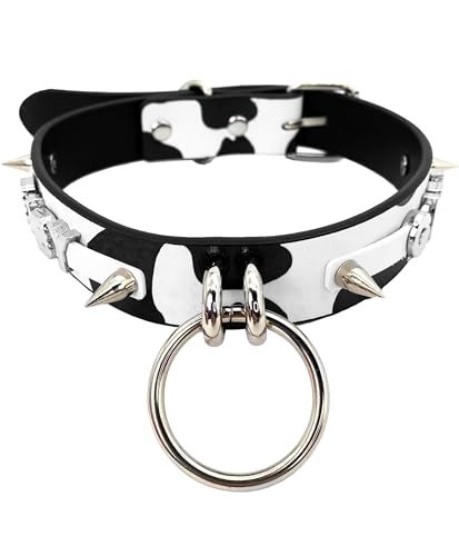Classic Cow Print Bell Choker Collar Necklace for Women| Punk Gothic Letter L...