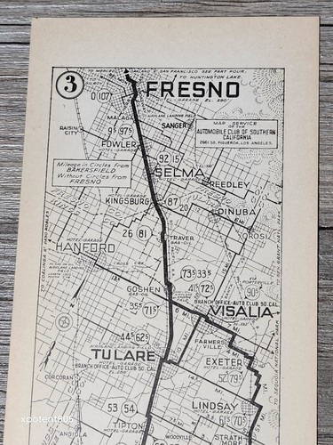 1920s Bakersfield To Fresno Automobile Club of Southern Calif AAA Map 34 Rare - Picture 3 of 9