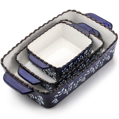 3 Pack Ceramic Bakeware Set Porcelain Rectangular Baking Dish Lasagna Pans fo...