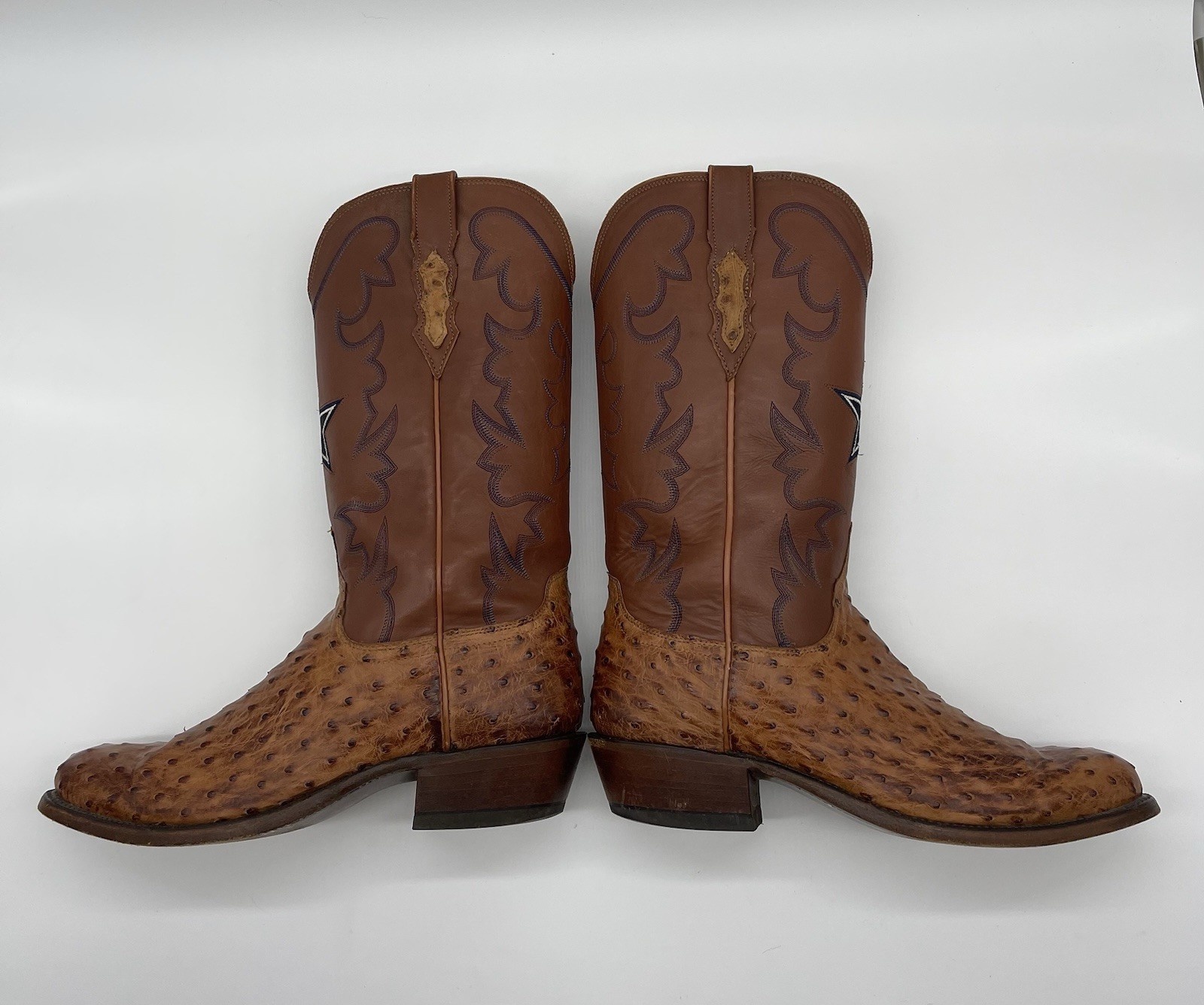 Lucchese X Dallas Cowboys Full Quill Ostrich Boots RARE Blue Star Leather 8.5D image 7