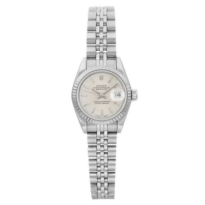 Rolex Lady Datejust 26mm 18K White Gold Steel Silver Stick Dial Watch 69174