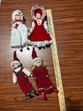 4 Vintage Christmas Dolls bisque 8"