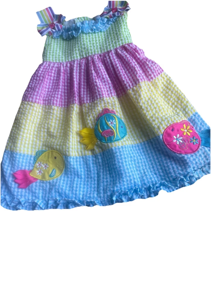 Платье Emily Rose Baby Girl Gingham с принтом вышитая рыба; 12 месяцев - Изображение 2 из 4
