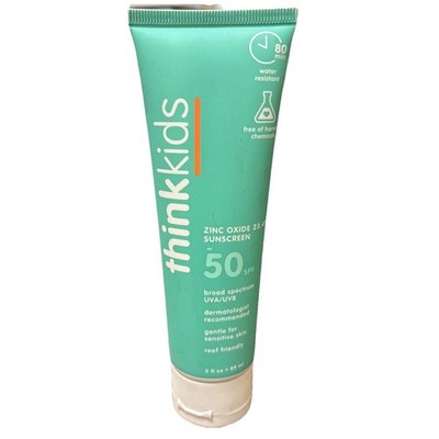 Thinkkids Safe Mineral Sunscreen SPF 50, 3 Fl Oz, Natural, EXP 07/2026