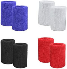 4 Pairs of Cotton Terry Cloth Wrist Sweatbands for Athletic Men  Women