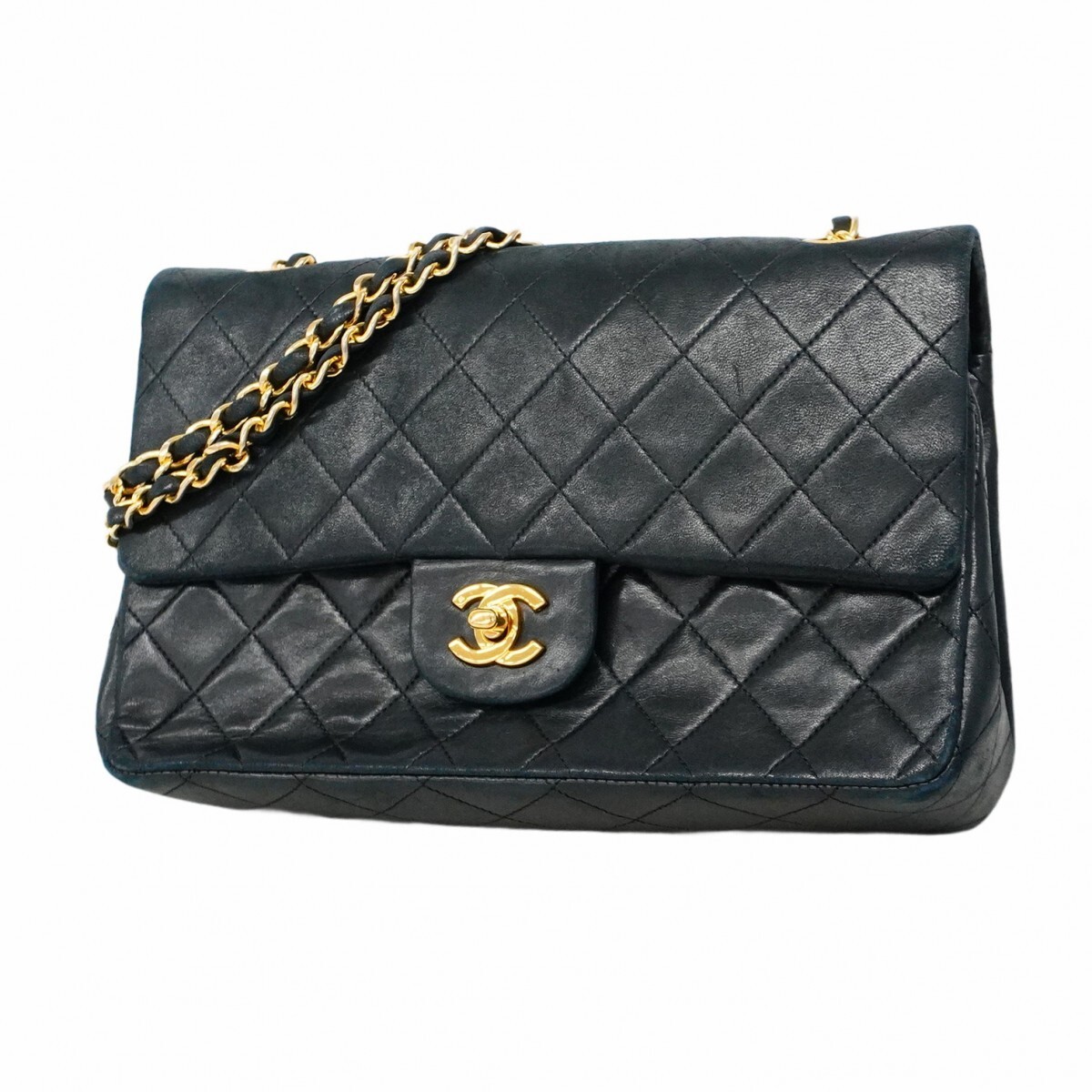 CHANEL Matelassé Flap Shoulder Bag with Chain in Black Lambskin and Gold Hardware