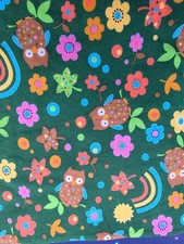 OWLS AND FLOWERS GREEN FLANNEL FABRIC JO-ANN 1.5 YARDS