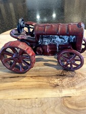 Vintage Heavy Red Cast Iron Tractor, EUC
