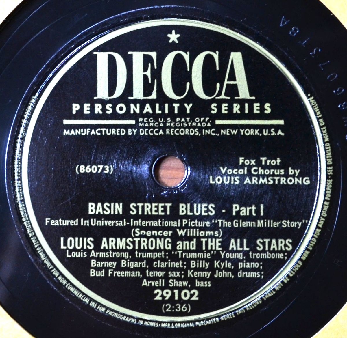 78 RPM Louis Armstrong All Stars Basin Street Blues Part 1 & 2 HOT