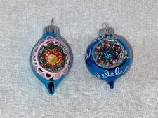 Christmas ornaments set of 2 glass Radko Shiny brite indent teardrop  ball