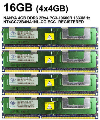 16GB Nanya 4x4GB PC3-10600R DDR3 ECC Registered Server RAM - NT4GC72B4NA1NL-CG