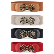 JASGOOD Women Stretchy Belts for Dresses Vintage Elastic Wide Waist Belts 4 P...