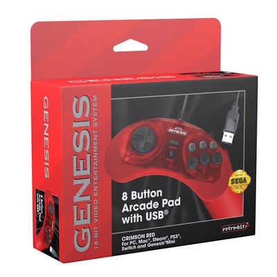 Genesis Crimson Red 8 Button Arcade Pad USB Controller [Retro-Bit]