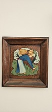 Albert Gilles Vintage Copper Enamel Harvest Plaque Pair Arts & Crafts Bronze