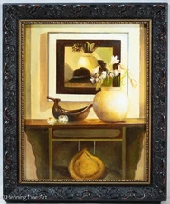 Beautiful Oil Painting of Realist Lavish Home Interior, Painted and Flower Vase