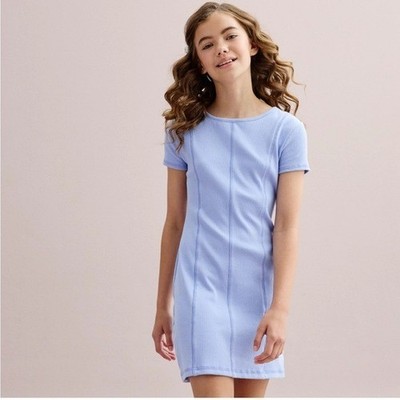 Be Only You B.O.Y. Girls Size Small Seamless Knit Mini Dress Light Blue Short