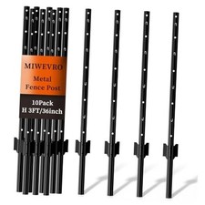 10 Pack Garden Fence Post, 3 Feet Heavy Duty Metal U-Post for 3FT-10PCS Black