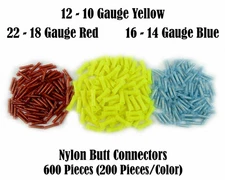 MR DJ DJ600BCRYB 600 Wire Butt Connectors Yellow/Blue/Red Nylon Car Audio Crimp