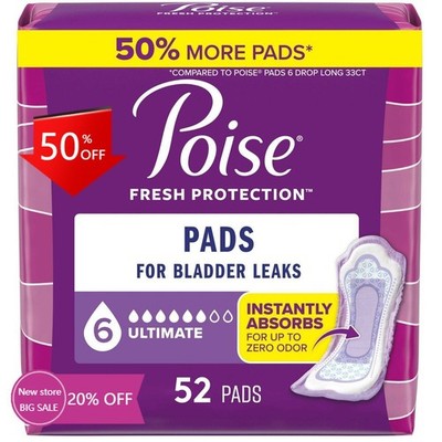 Poise Ultimate Absorbency Incontinence Pads - Maximum - Regular - 52ct