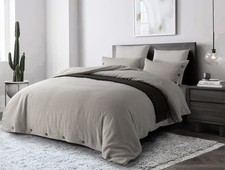 Stone Washed Linen Queen Duvet Cover 3-pc Set, Oeko-Tex Certified, Ultra-Soft...