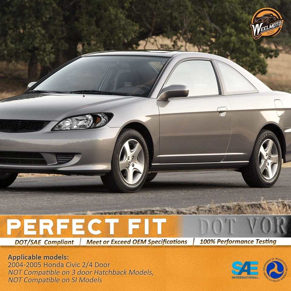 Pair Headlights For 2004-2005 Honda Civic 2Dr/4Dr Black Amber Assembly Foto 3 de 4