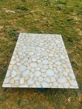 Big Salt Agate Slab With Golden Resin Particals, Crystal Agate Table Top