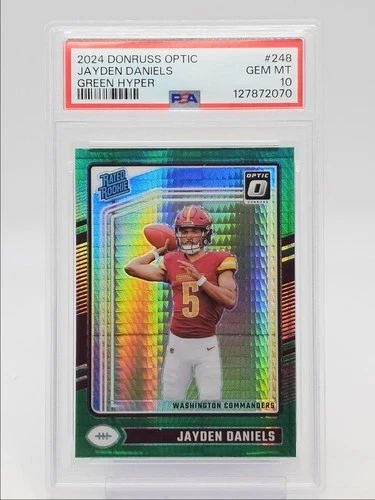 JAYDEN DANIELS 2024 DONRUSS OPTIC RATED ROOKIE GREEN HYPER RC PSA 10 Q1059