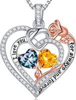 Halskette 925 Sterling Silber Herz AnhäNger Mit Geburtsstein Damen Geschenk