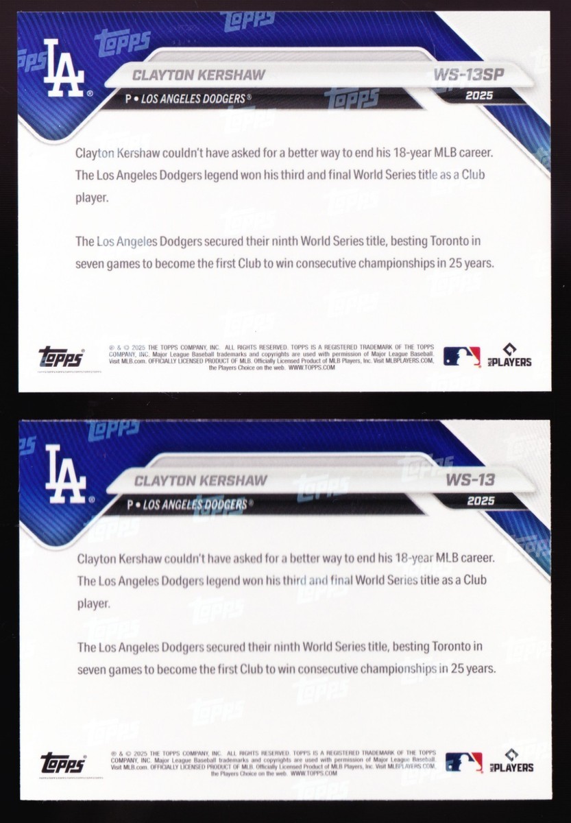 Clayton Kershaw Dodgers World Series Champions 2025 Topps NOW WS