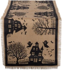 DII Halloween Primitive Style Burlap Table Runner, 14x74", Black & Tan 