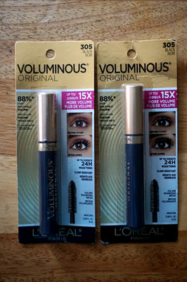 LOREAL PARIS VOLUMINOUS ORIGINAL LOT OF TWO #305 'BLACK' MASCARA/NEW/SEALED