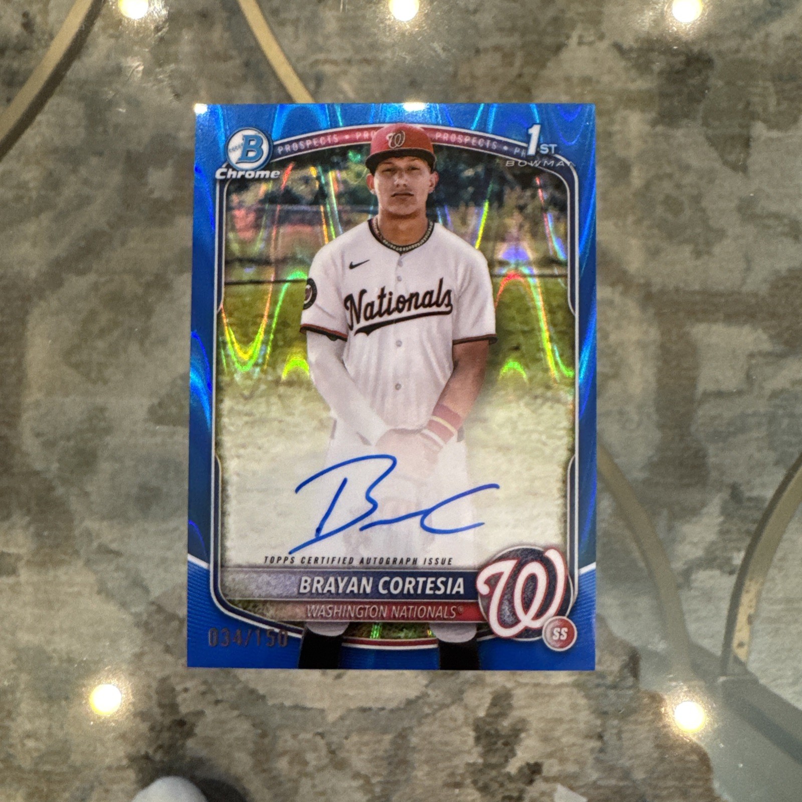 BRAYAN CORTESIA 2025 BOWMAN CHROME 1ST BLUE RAYWAVE NATIONALS AUTO /150