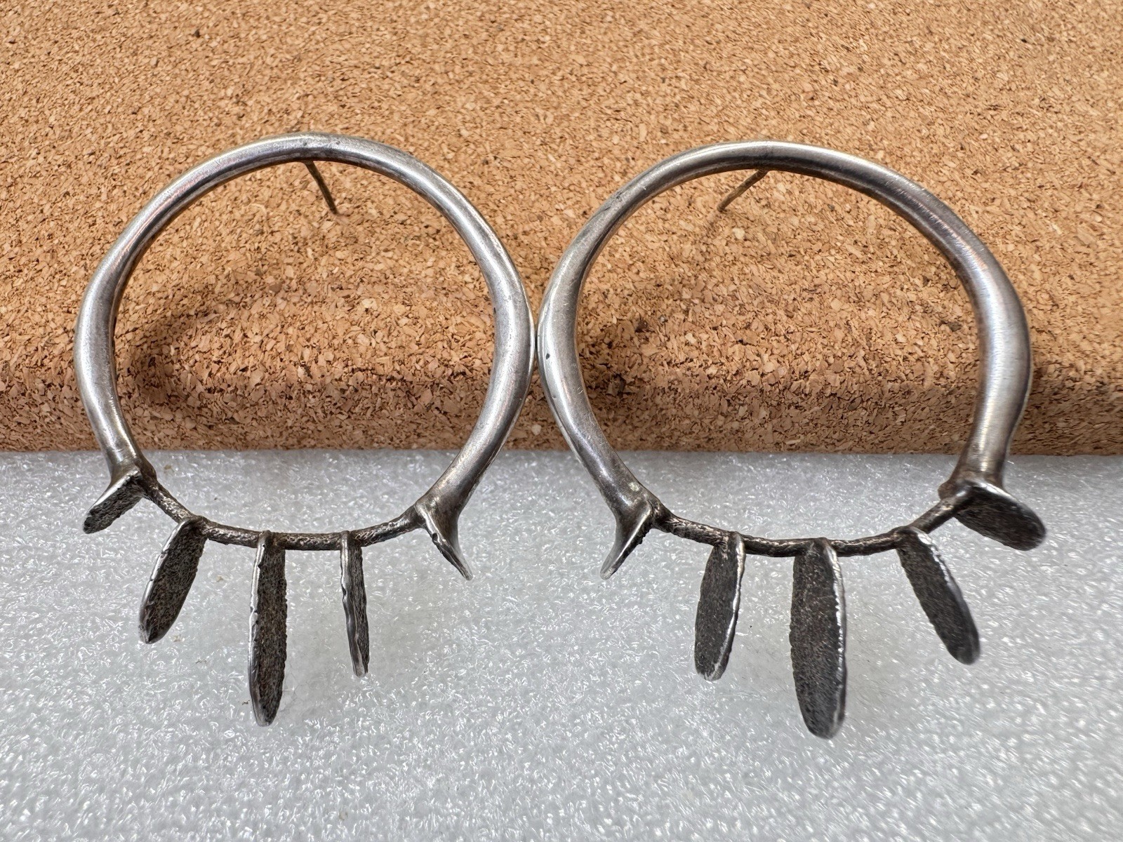Rare Stunning Vintage AYSE Sterling Silver Modernist Design Brutalist Earrings