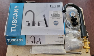 #ad NEW Tuscany Ford engine Matte Black Roman Tub Faucet w Handheld Showerhead $140.00