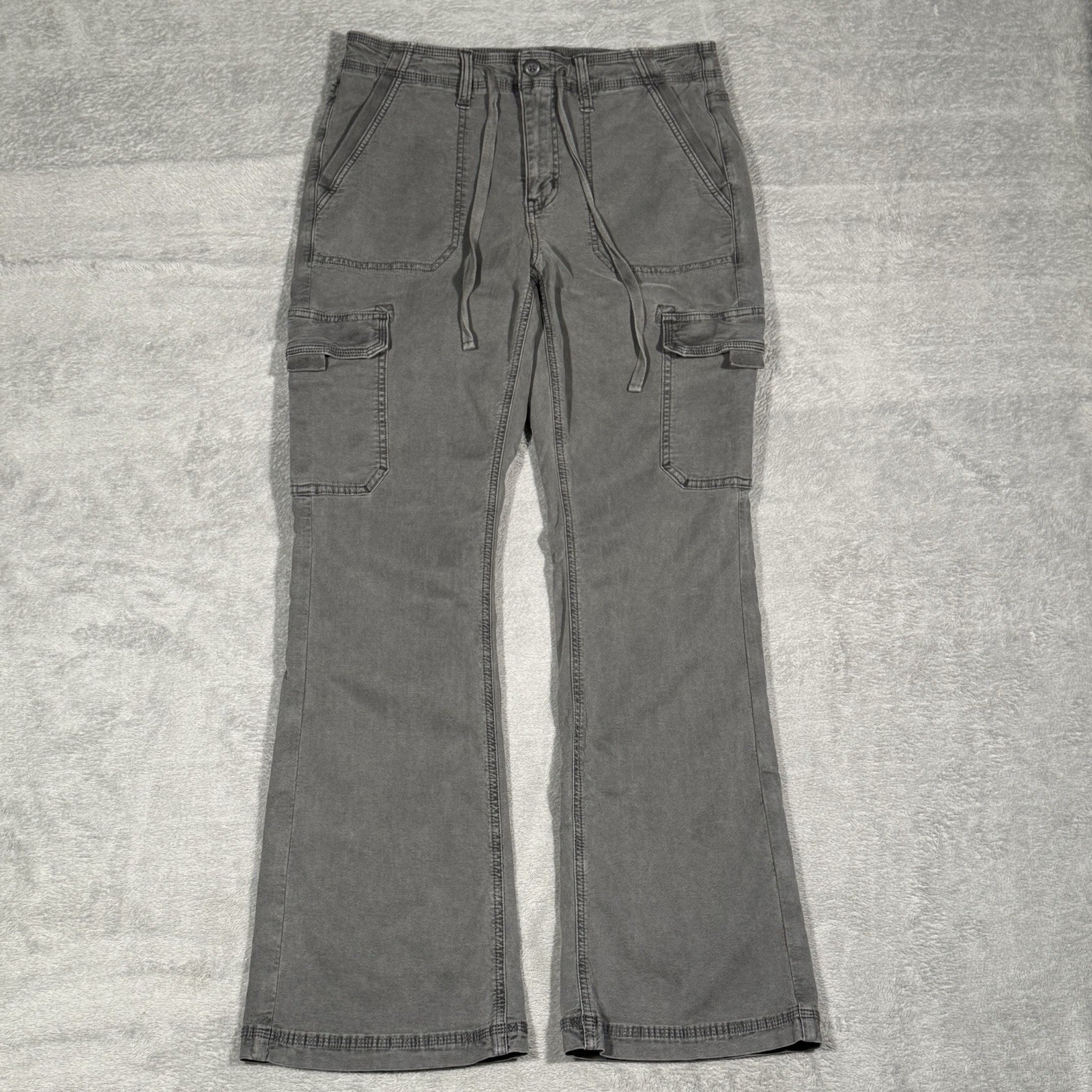 American Eagle Classic Bootcut Cargo Pants Gray Stretch Wide Leg Womens 6 Loose