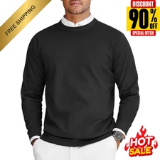 New Mens Crew Neck Sweaters Lightweight Knit Pullover Long Sleeve Dresswear Gift