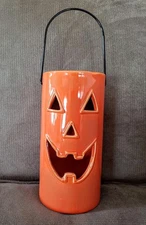 8.5" Grinning Pumpkin Solar-Ceramic Lantern Led Light