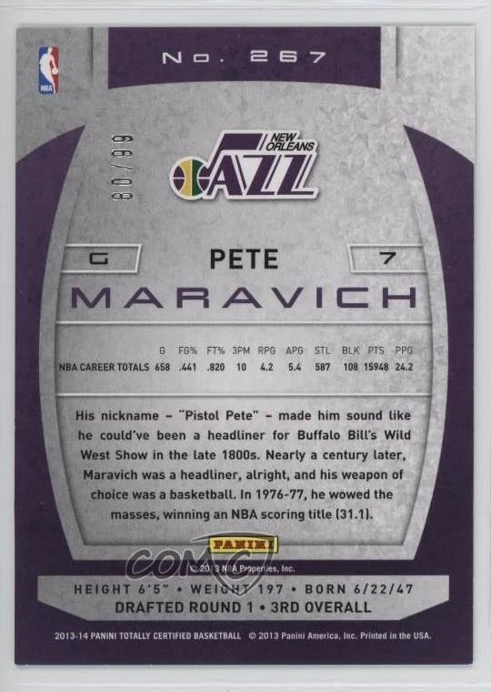2013-14 Totally Certified Totally Red /99 Pete Maravich #267 HOF - Image 2 of 2