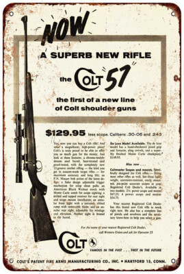 Clinton Rifles Antique Sign 1957 Colt 57 Rifles Vintage Look Reproduction metal sign | eBay