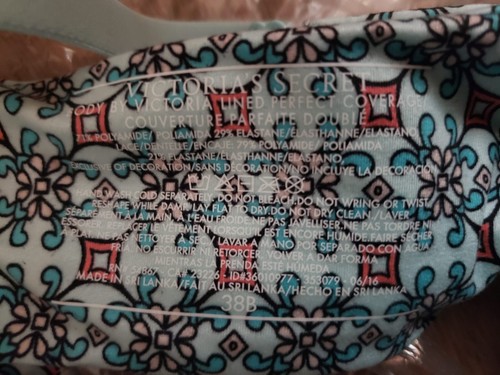 NWT sz 38B Victoria's Secret Perfect Coverage Bra Opal Blue Tile Print With Lace - Picture 7 of 7