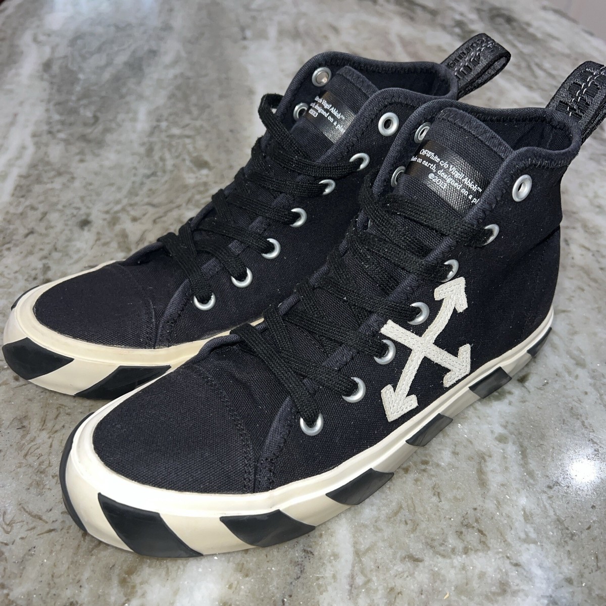 Canvas Sneakers Off White Black High Top Sneakers Vulcanized