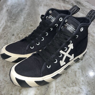 Off White Virgil Abloh Mens Arrow Striped Black Canvas Mid-Top