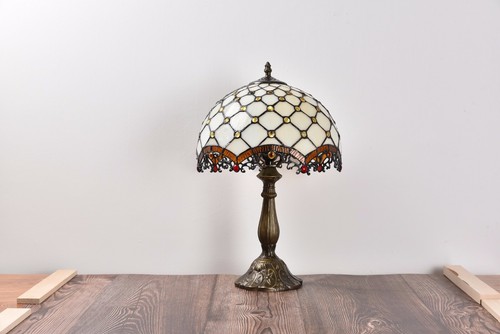 Tiffany Table Lamp Cream Amber Bead Stained Glass Desk Light for Decor H18" H14" - Picture 4 of 31