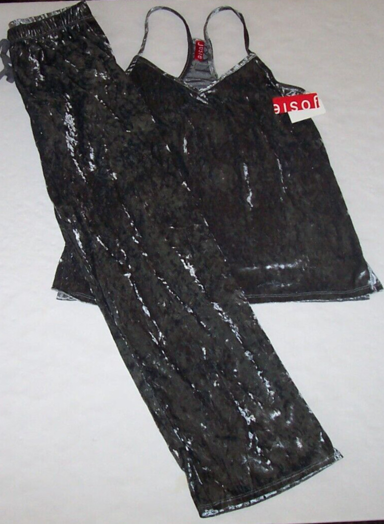 NWT Josie Natori GRANITE GRAY VELVET CRUSH Soft Pajama/Lounge Set L GORGEOUS